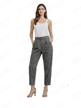 MANGO High Waist Olive Gray Chino Pants Straight Leg Pleated Front US 8 / EU 40